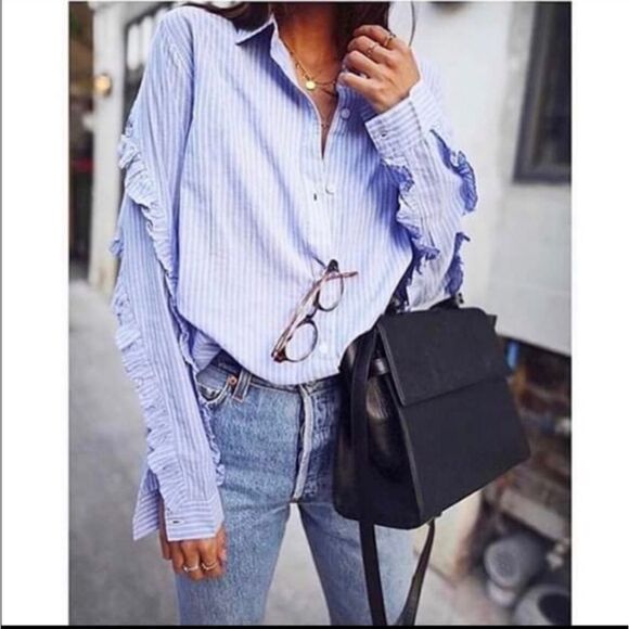 Rails Lizzi Ruffle Pinstripe Blouse Size Small - Picture 1 of 7